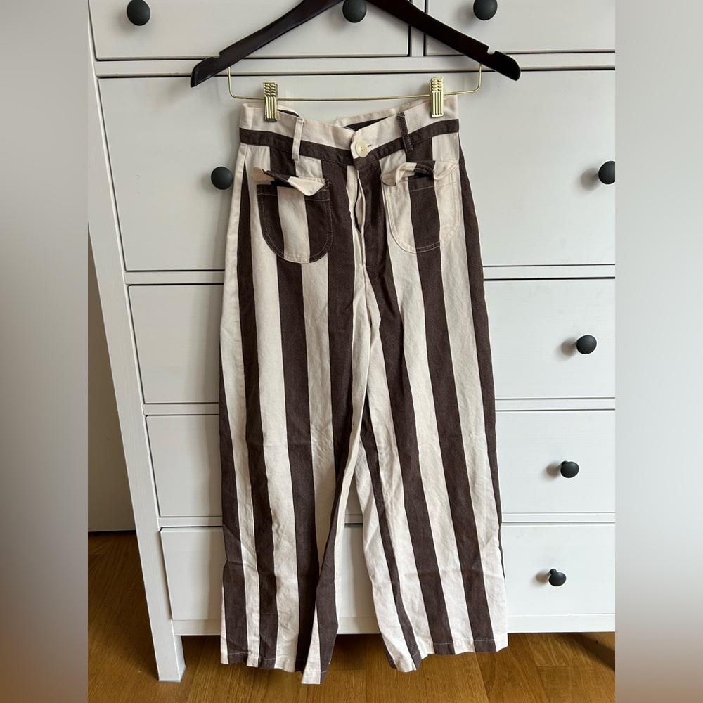 Striped Brown and White Women's Pants